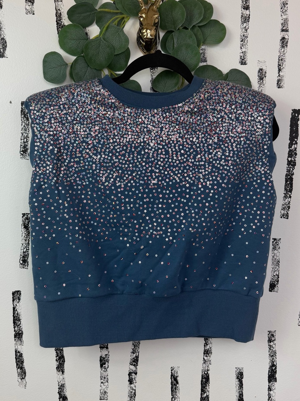 Queen of Sparkles Navy Blue Ombre Sequin Sleeveless Sweatshirt Top Size XS